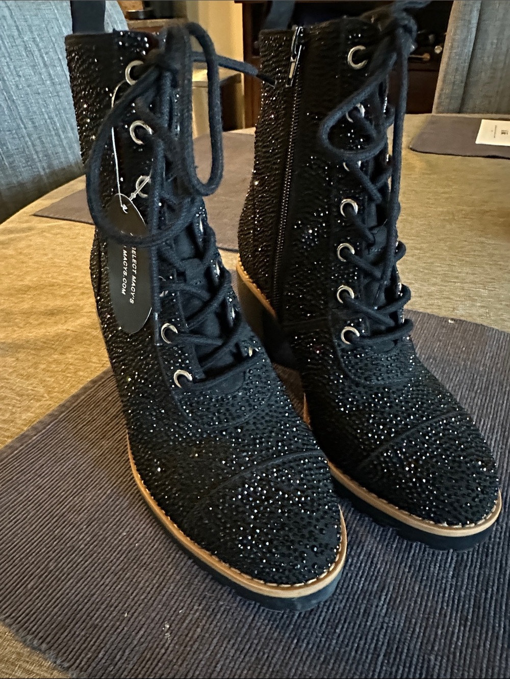 INC International Concepts Black Sparkle Lace-Up Ankle Boots